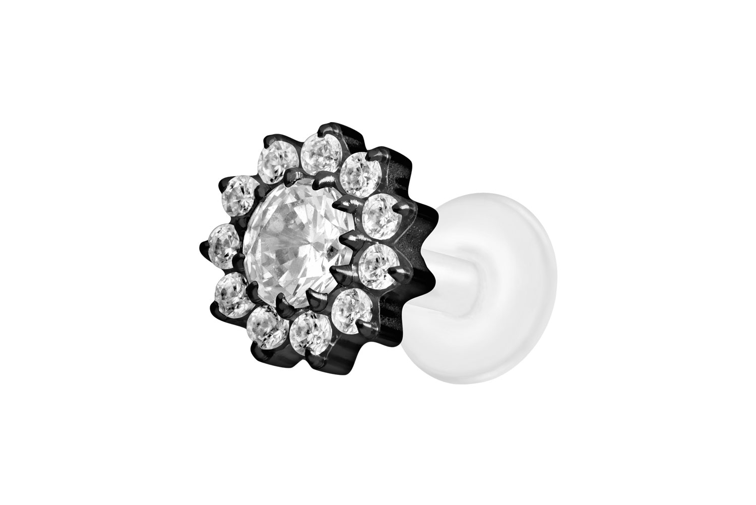 PTFE Labret Piercing mit Innengewinde + Titan-Aufsatz KRISTALLBLUME